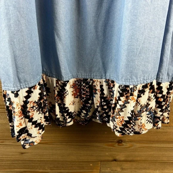 Ali Miles Womens Shirt 3/4 Sleeve Chambray Western Boho Artsy Tencel Size 1X - Picture 5 of 8